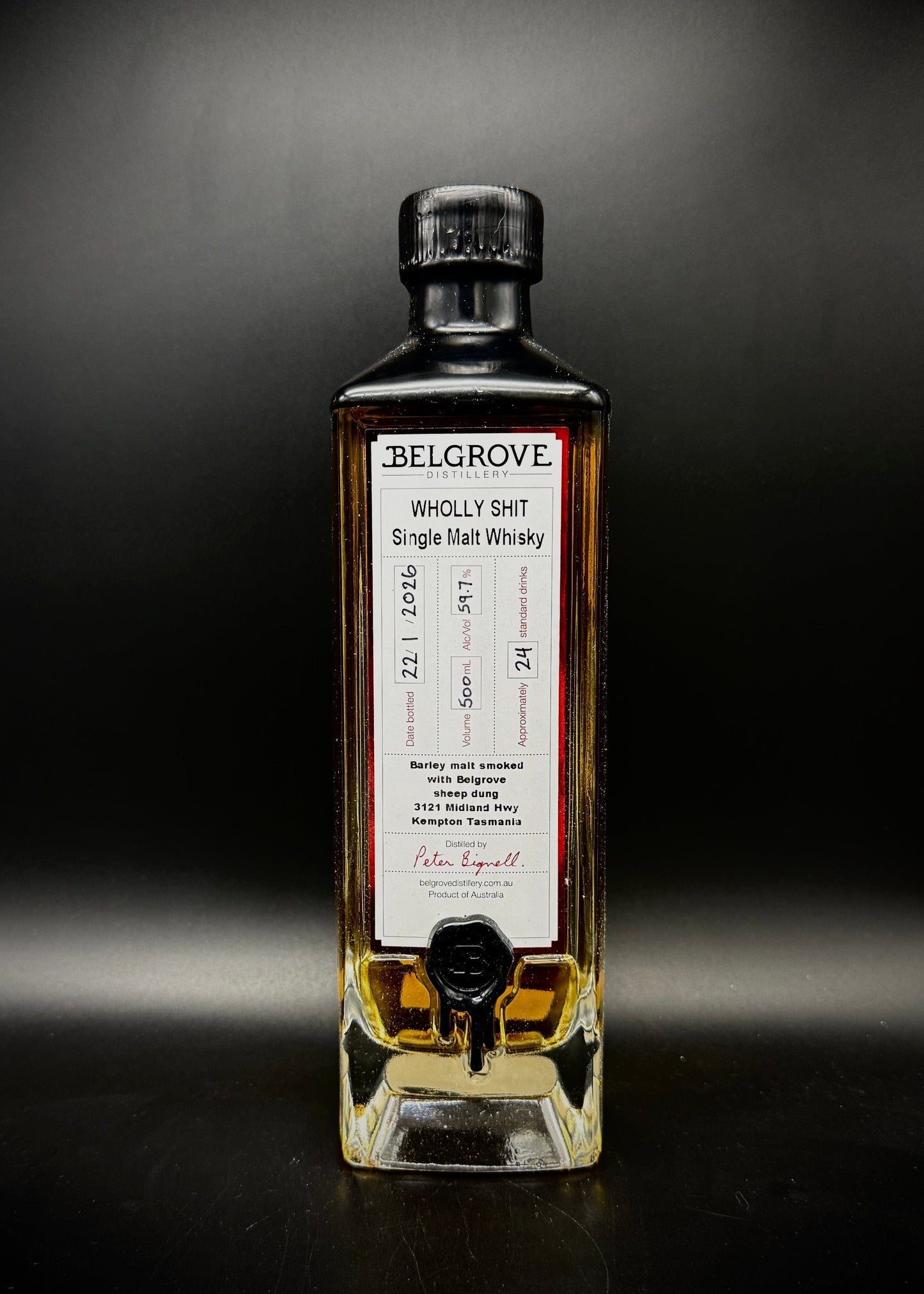 Horny Pony Belgrove 'Wholly Shit' Sheep Dung Smoked Single Malt Whisky 59.7%ABV
