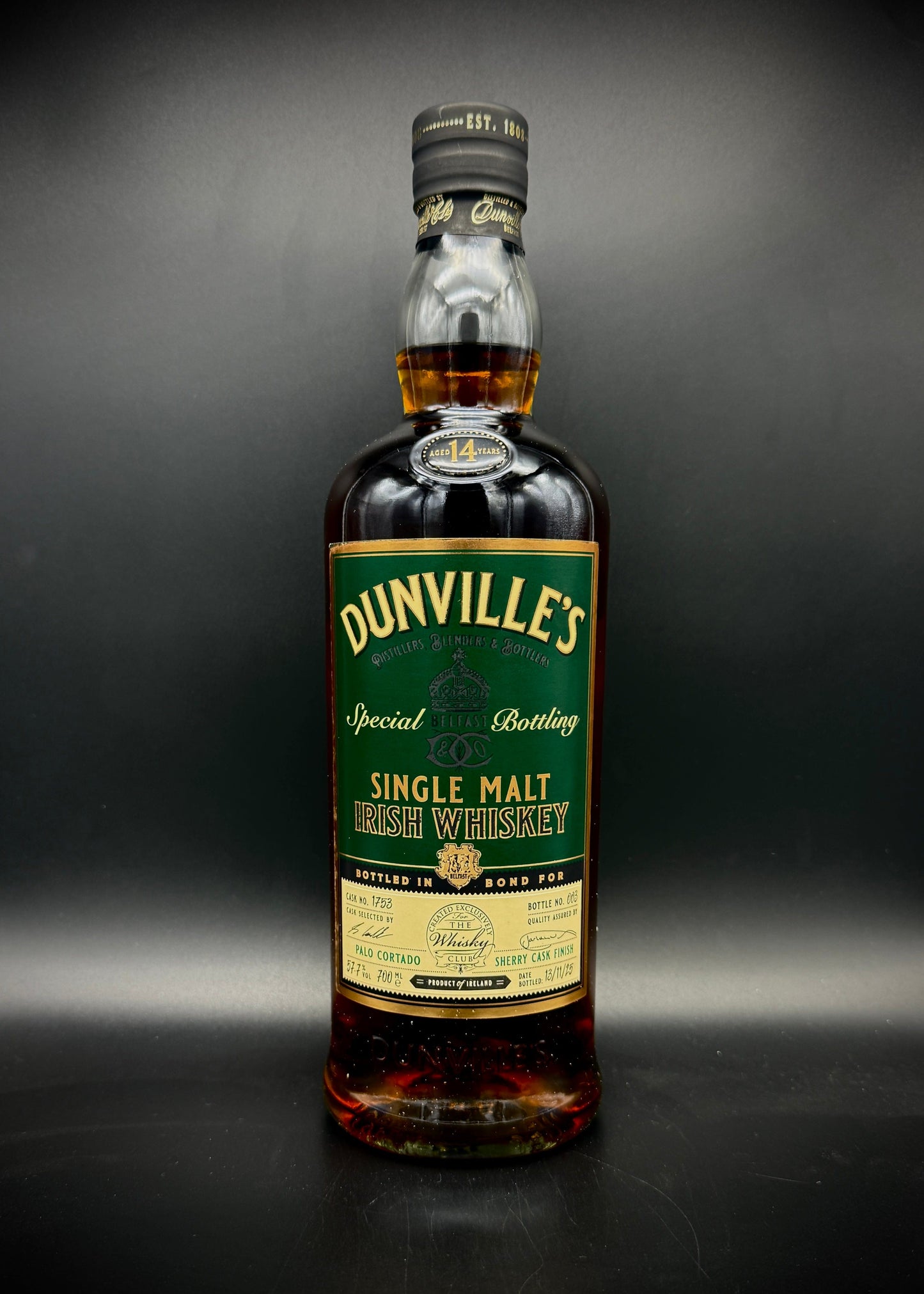 Horny Pony Dunville’s 14y/o Palo Cortado Single Cask #1729 T.W.C. Irish Single Malt Whiskey 57.3%ABV 30ml