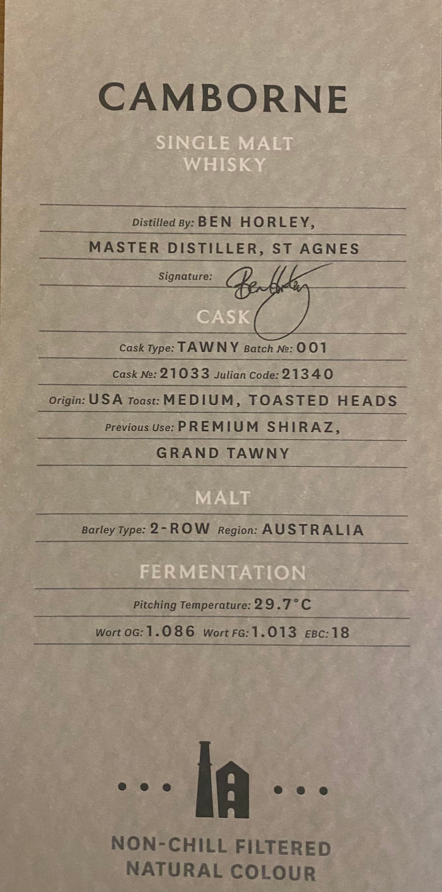 Horny Pony Camborne First Release Tawny Cask 51.8%ABV 30ml