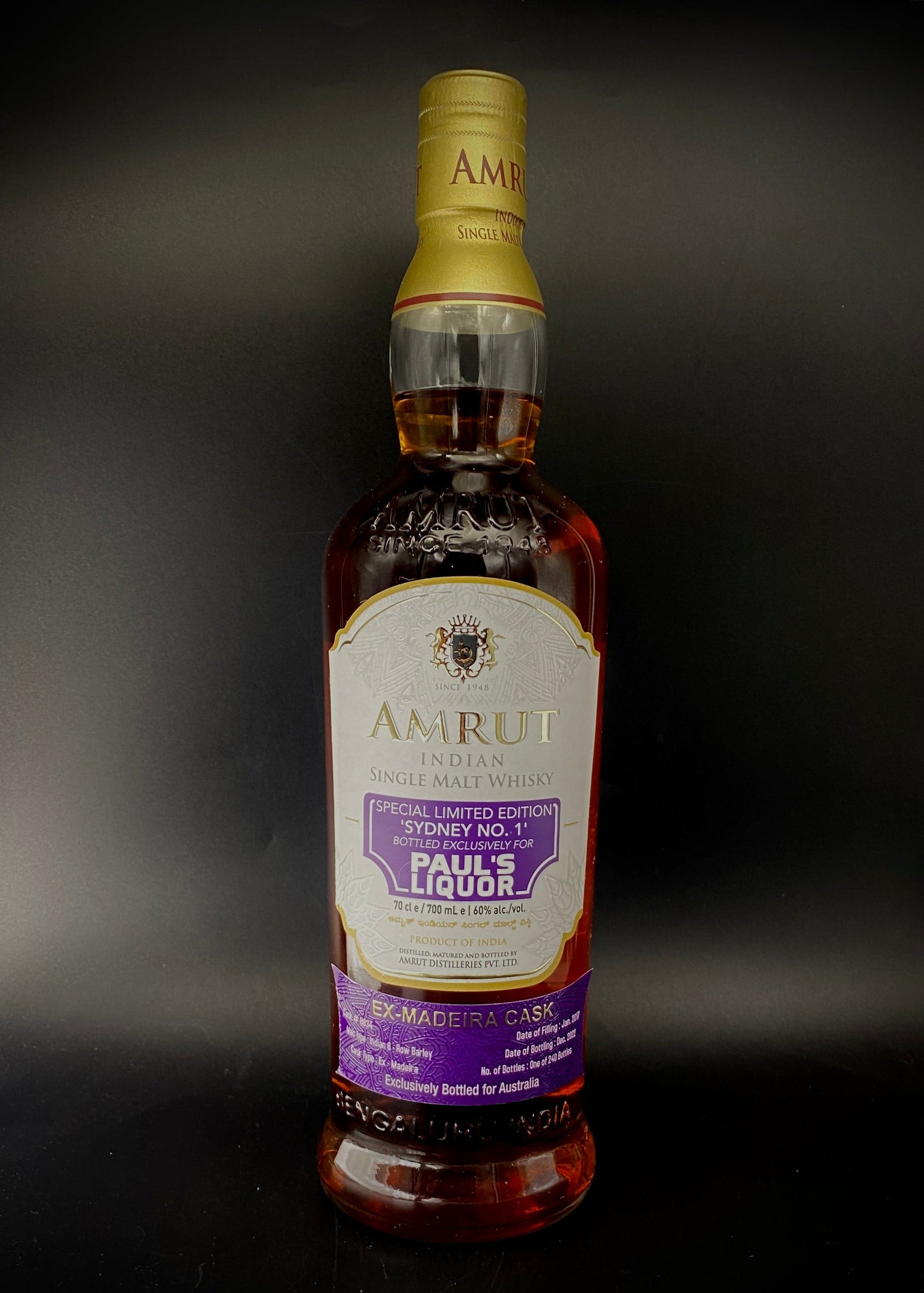 Horny Pony  Amrut 5y/o Sydney No.1 ex-Madeira Cask#8834 60%ABV 30ml