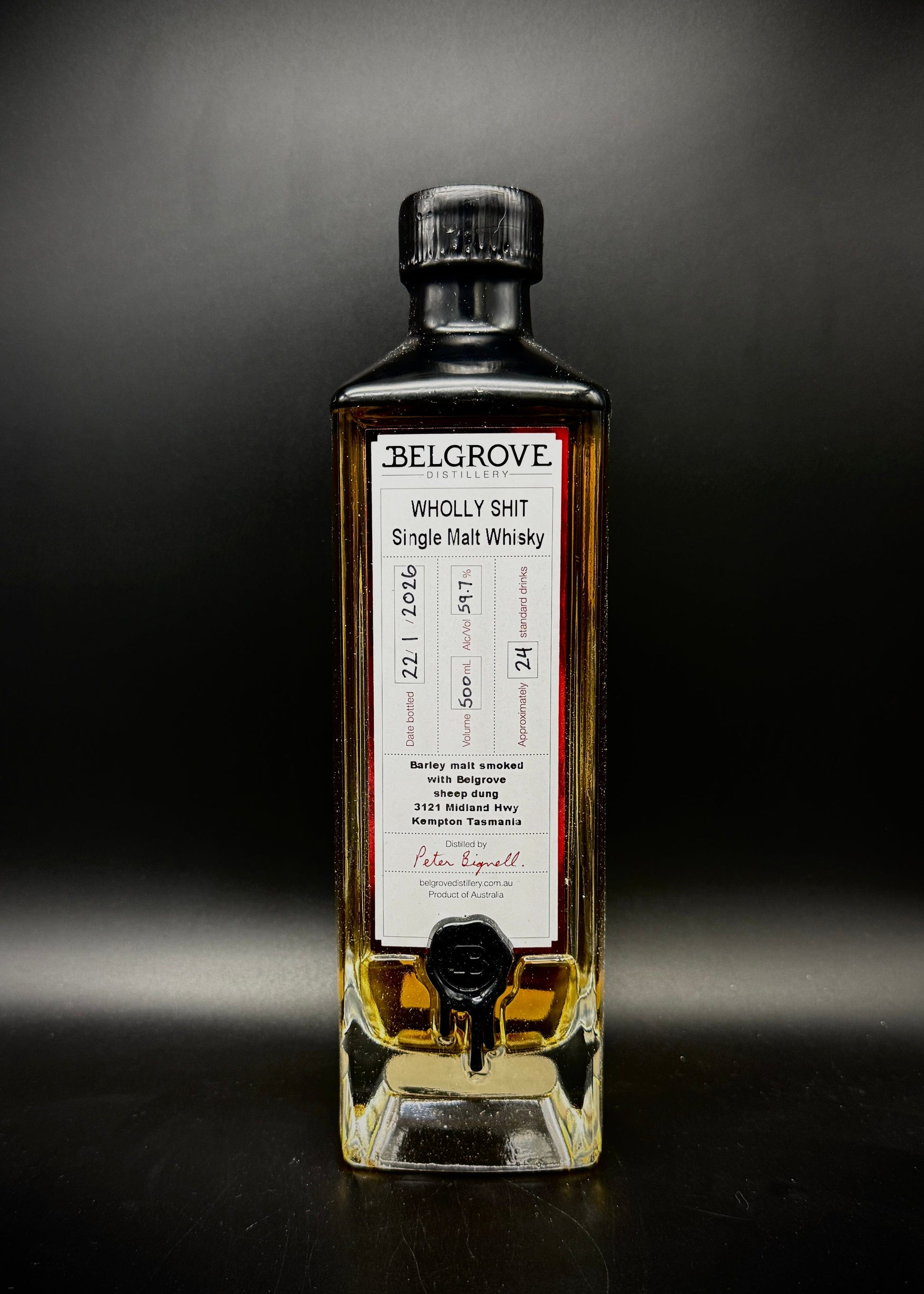 Horny Pony  Belgrove 'Wholly Shit' Sheep Dung Smoked Single Malt Whisky 59.7%ABV