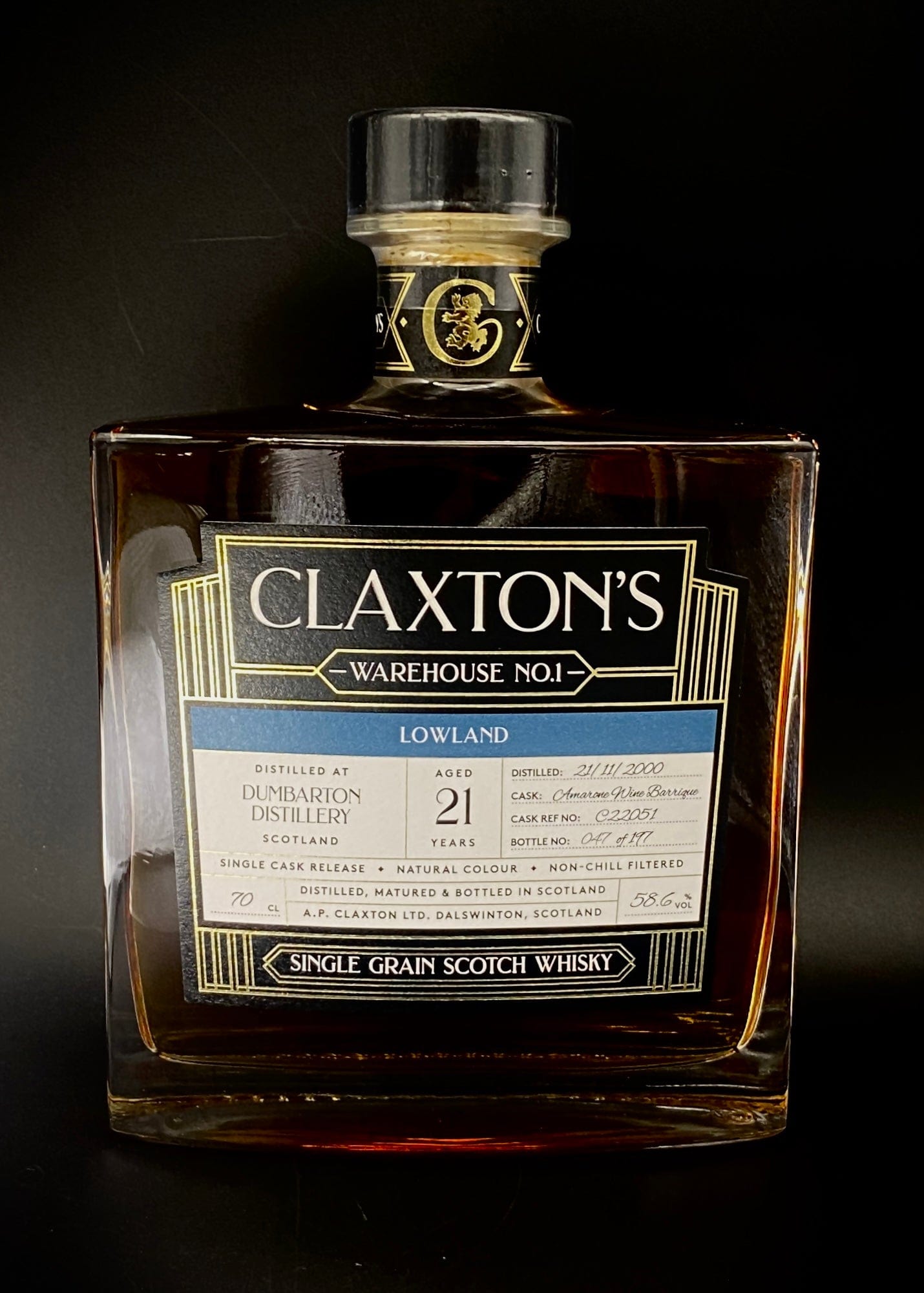 Horny Pony  Dumbarton 21y/o 2000 Claxton's Warehouse No.1 Single Grain Scotch Whisky 58.6