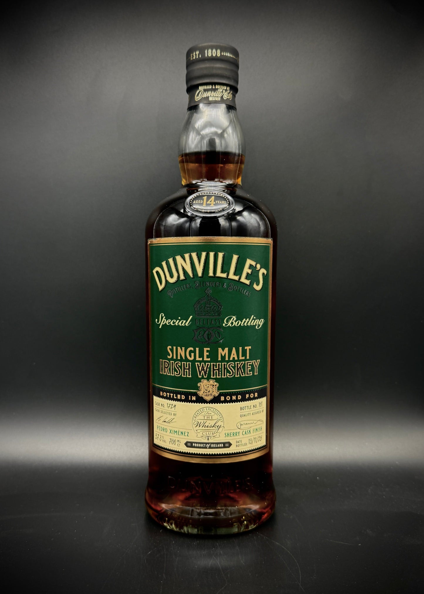 Horny Pony  Dunville’s 14y/o Pedro Ximénez Single Cask #1753 T.W.C. Irish Single Malt Whiskey 57.7%ABV 30ml