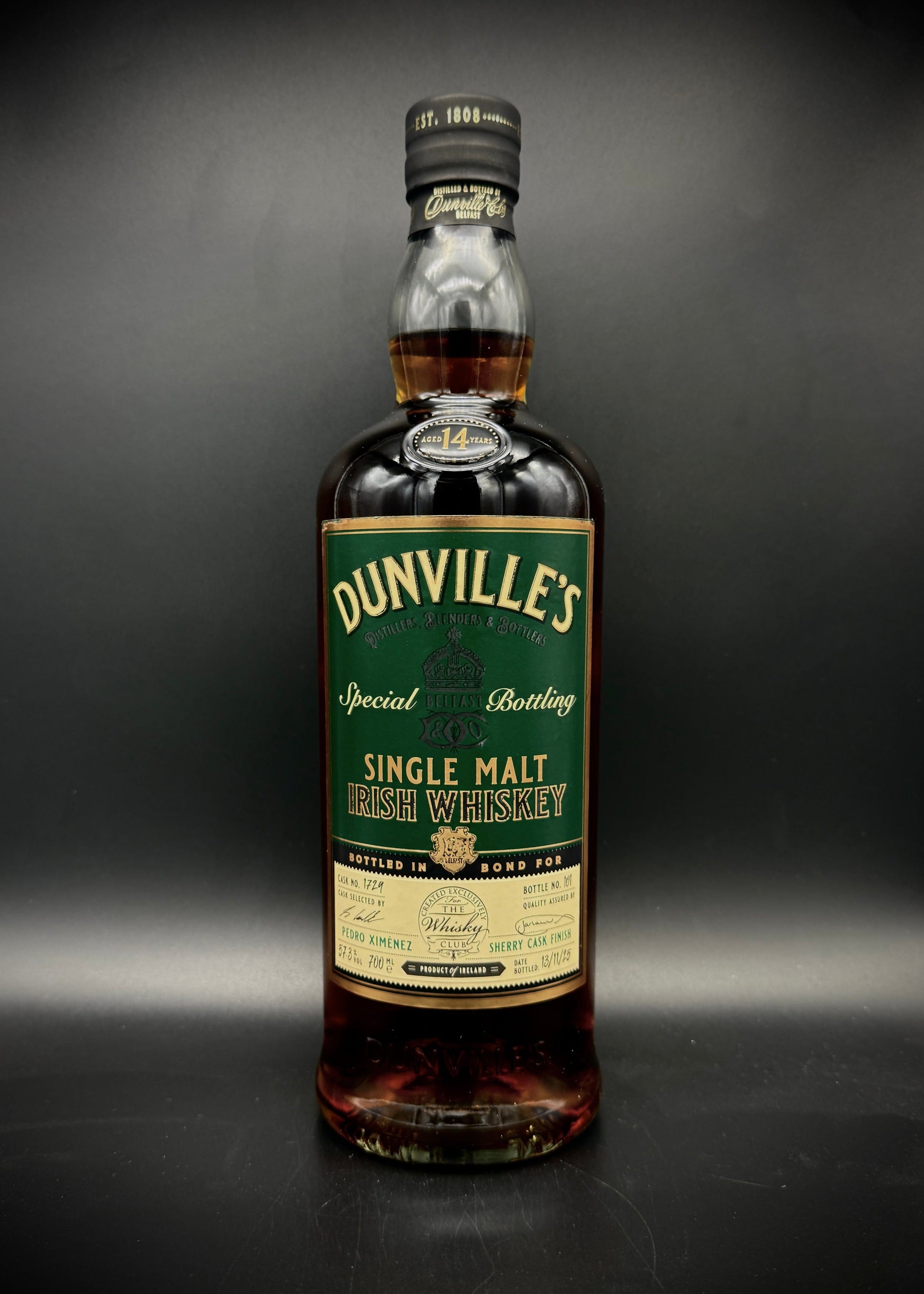 Horny Pony  Dunville’s 14y/o Pedro Ximénez Single Cask #1753 T.W.C. Irish Single Malt Whiskey 57.7%ABV 30ml