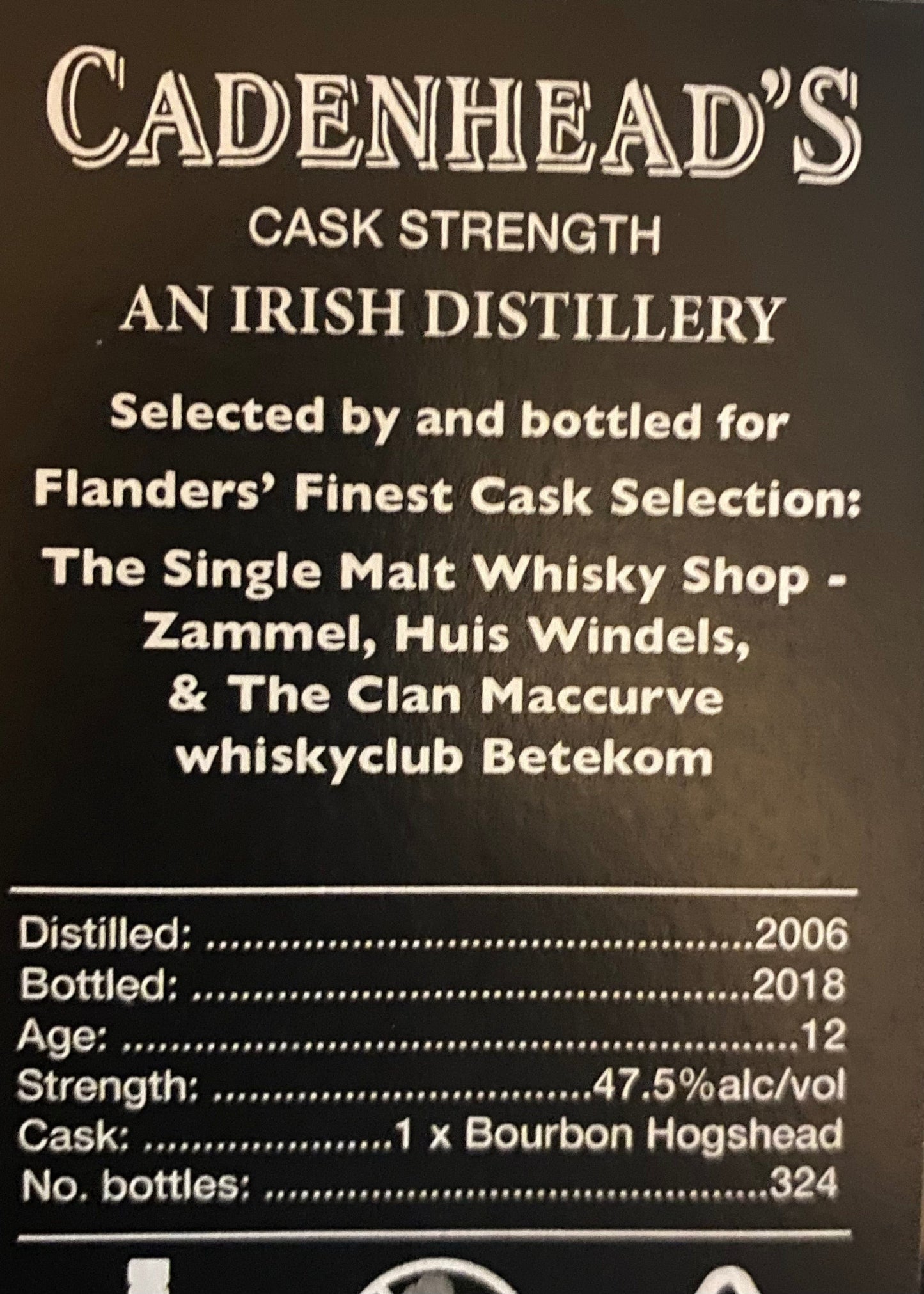 Horny Pony  An Irish 12y/o Cadenheads Single Malt Irish Whiskey (Peated) 47.5%ABV 30ml