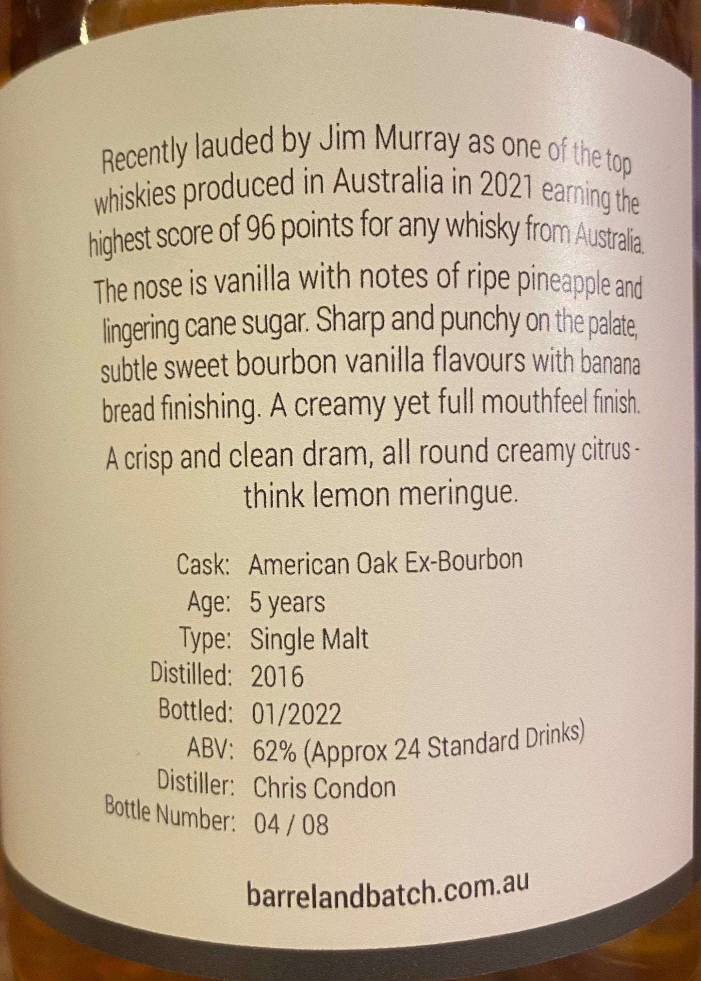 Horny Pony  Launceston 5y/o Bourbon Cask - Barrel and Batch Exclusive 62%ABV - 30ml