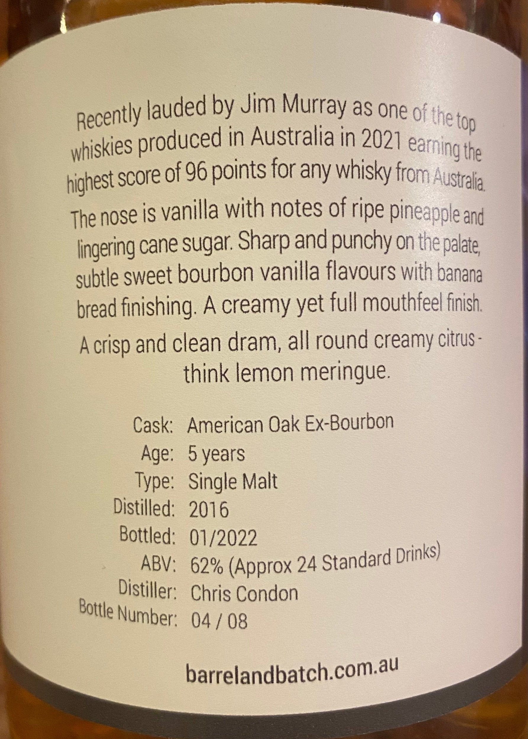 Horny Pony  Launceston 5y/o Bourbon Cask - Barrel and Batch Exclusive 62%ABV - 30ml